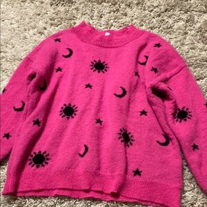Pink Sweater with Black Celestial Design
